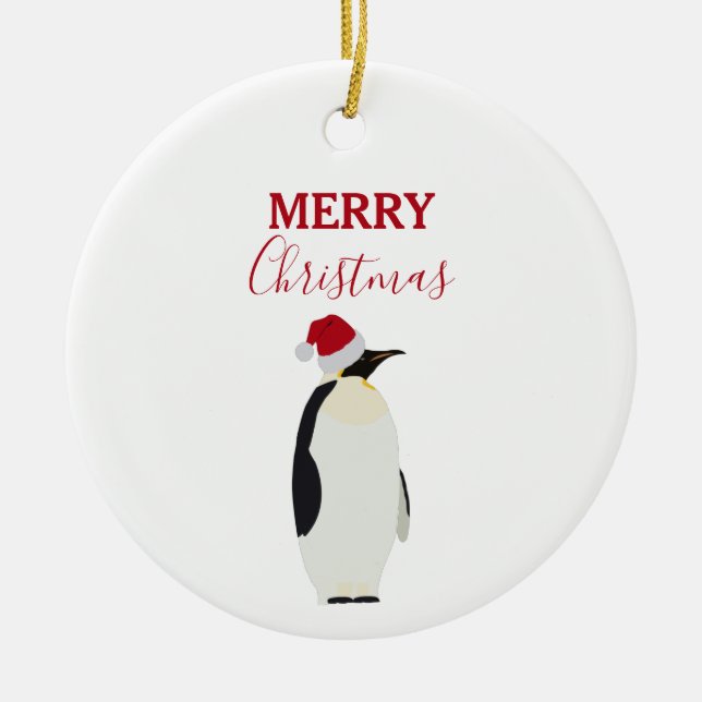 Adorno De Cerámica Navidades pingüino gracioso animal con Santa Hat (Frente)
