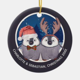 Adorno De Cerámica Navidades Pingüino pareja cute Santa y reno