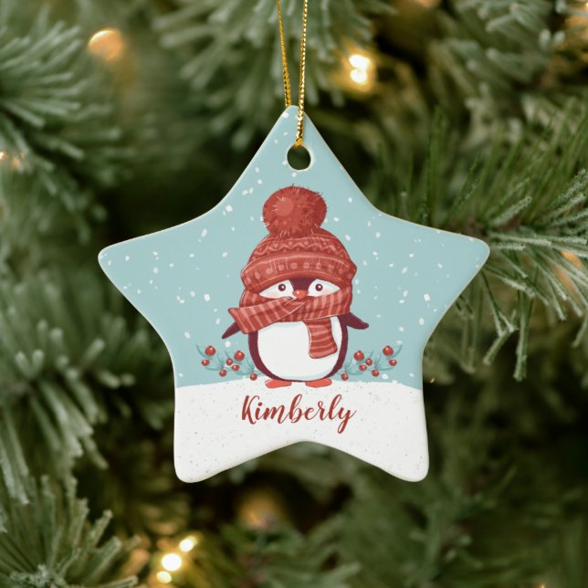 Adorno De Cerámica Navidades pingüinos personalizados (Árbol)