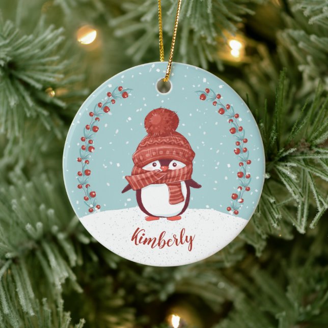 Adorno De Cerámica Navidades pingüinos personalizados (Árbol)