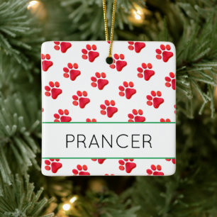 Adorno De Cerámica Navidades Pinta Impresiones Mascota Rojo Nombre Di