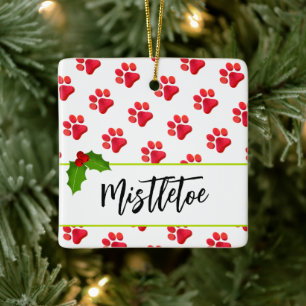 Adorno De Cerámica Navidades Pinta Impresiones Mascota Rojo Nombre Di