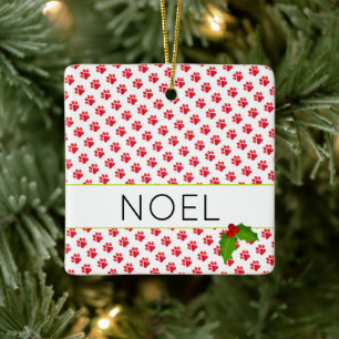 Adorno De Cerámica Navidades Pinta Impresiones Mascota Rojo Nombre Fo