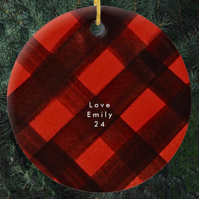 Adorno De Cerámica Navidades pintados de rojo negro Tartán de vacacio (Subido por el creador)