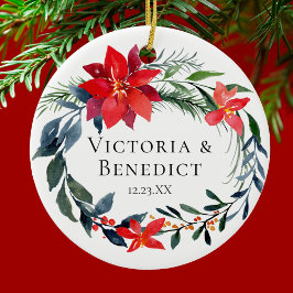 Adorno De Cerámica Navidades Poinsettia Boda Floral Pareja Foto