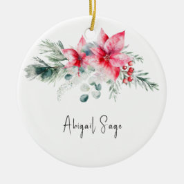 Adorno De Cerámica Navidades Poinsettia Evergreen Floral Bible Verse