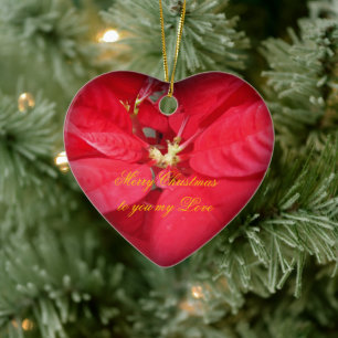 Adorno De Cerámica Navidades Poinsettia Heart Ornament