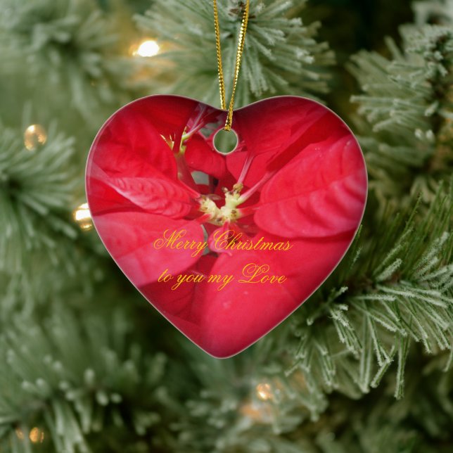 Adorno De Cerámica Navidades Poinsettia Heart Ornament (Árbol)