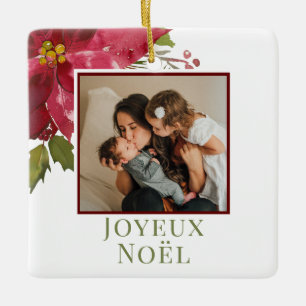Adorno De Cerámica Navidades Poinsettia Joyeux Noël Holiday Foto