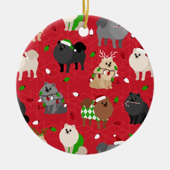 Adorno De Cerámica Navidades Pomeranianos (Frente)