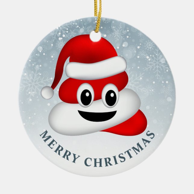 Adorno De Cerámica navidades poo emoji con sombrero santa (Frente)
