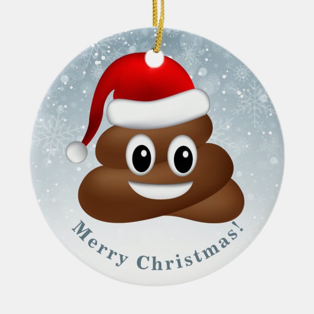 Adorno De Cerámica navidades poo emoji con sombrero santa (Frente)