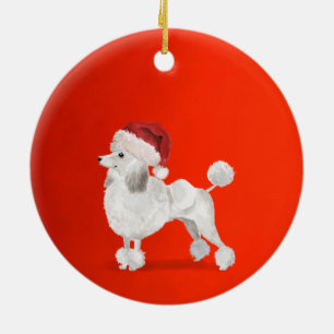 Adorno De Cerámica Navidades Poodle Dog Red Merry Greet