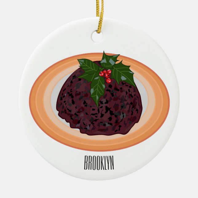Adorno De Cerámica Navidades pudding personalizado ilustracion (Frente)