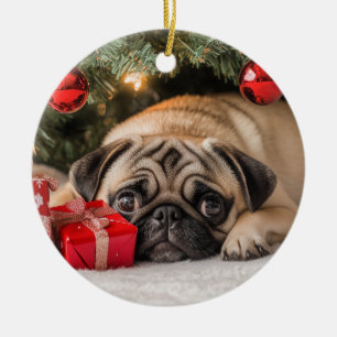 Adorno De Cerámica Navidades Pug