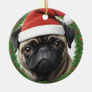 Adorno De Cerámica Navidades Pug
