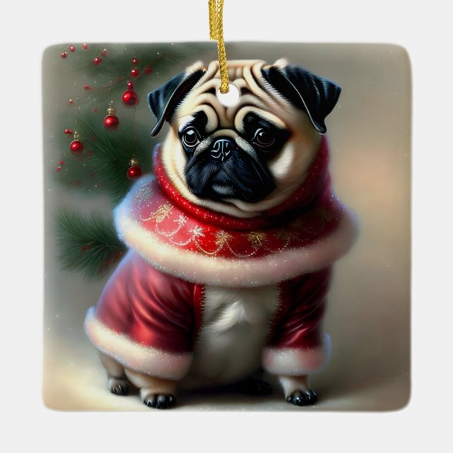 Adorno De Cerámica Navidades Pug (Anverso)