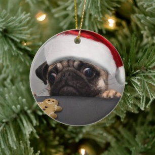 Adorno De Cerámica Navidades Pug