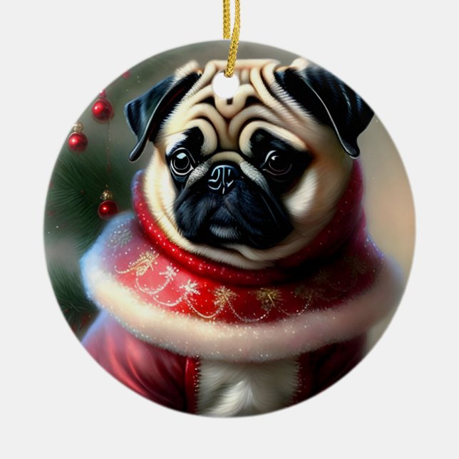 Adorno De Cerámica Navidades Pug (Frente)