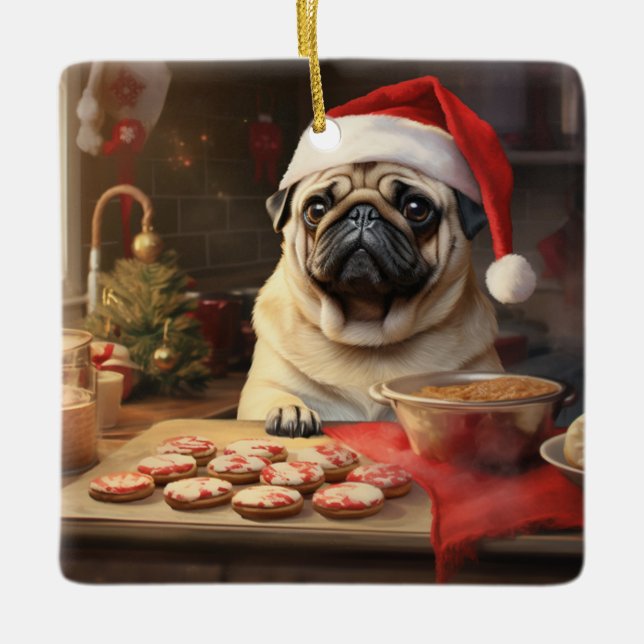 Adorno De Cerámica Navidades Pug Cookies festividades (Anverso)