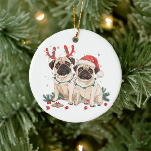 Adorno De Cerámica Navidades Pug Dogs