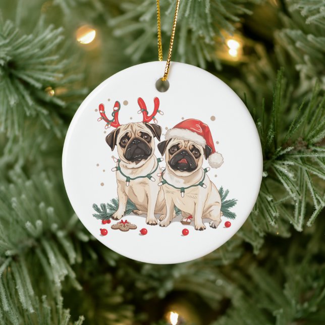 Adorno De Cerámica Navidades Pug Dogs (Árbol)