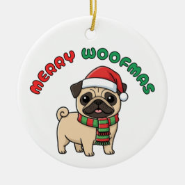 Adorno De Cerámica Navidades Pug Ornament: Merry Woofmas