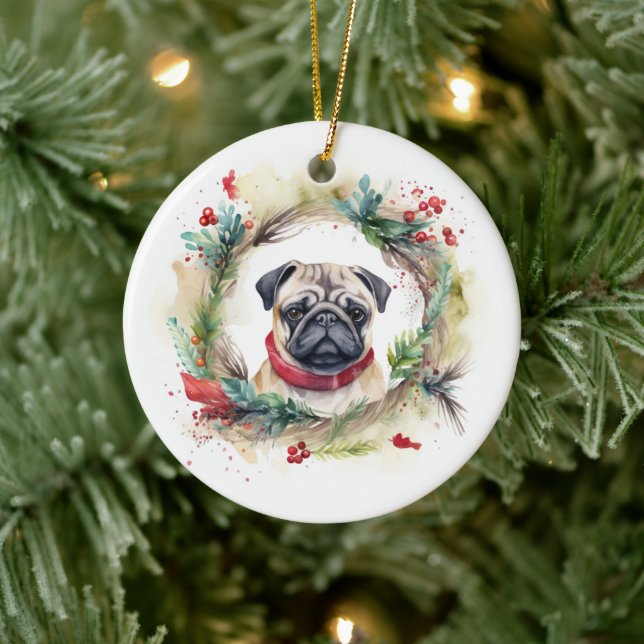 Adorno De Cerámica Navidades Pug Wreath Festix Pup (Árbol)