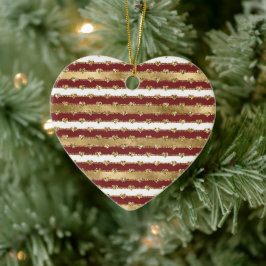 Adorno De Cerámica Navidades Purpurina Oro Rojo Corazones Stripes