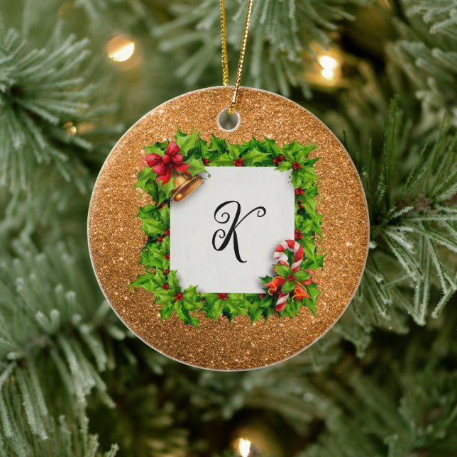 Adorno De Cerámica Navidades Purpurinas de oro personalizados (Árbol)
