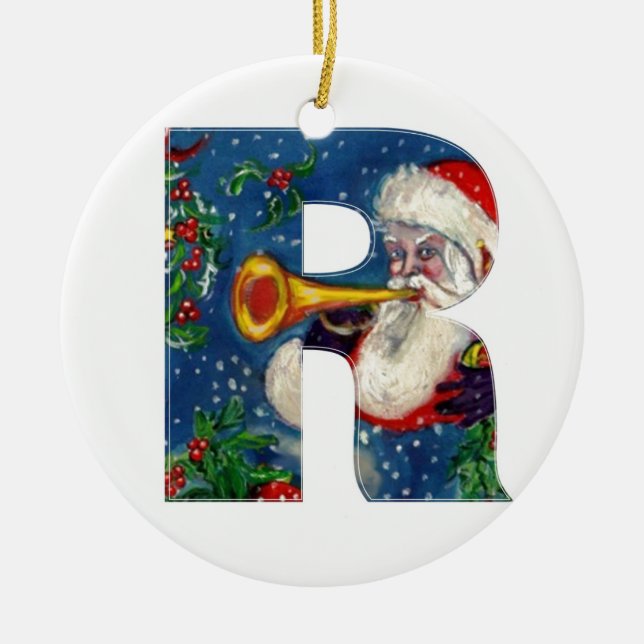 ADORNO DE CERÁMICA NAVIDADES R LETTER / SANTA CLAUS BUGLER MONOGRAM (Frente)