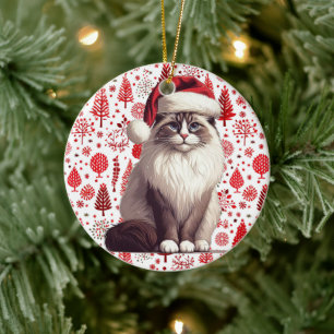 Adorno De Cerámica Navidades Ragdoll cat, Xmas Santa Ragdoll gatito