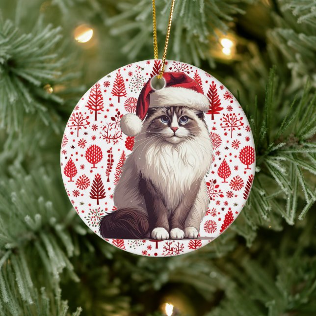 Adorno De Cerámica Navidades Ragdoll cat, Xmas Santa Ragdoll gatito (Árbol)