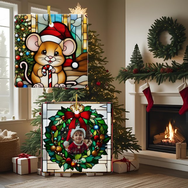 Adorno De Cerámica Navidades Ratón Faux Stained Glass (Subido por el creador)