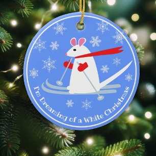 Adorno De Cerámica Navidades Ratón sobre el personalizado de esquís