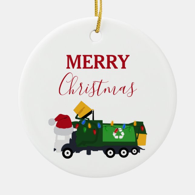 Adorno De Cerámica Navidades reciclando camión basura (Frente)