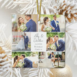 Adorno De Cerámica Navidades recién casados de Collage de fotos de pa<br><div class="desc">Este hermoso regalo de adorno navideño de recién casados presenta un diseño elegante de 6 fotos bodas en un fondo blanco con los nombres, ubicación y fecha de la pareja casada. Un maravilloso regalo de fotos conmemorativo para tu esposa o marido para atesorar para siempre. Añadir una fotografía completa en...</div>