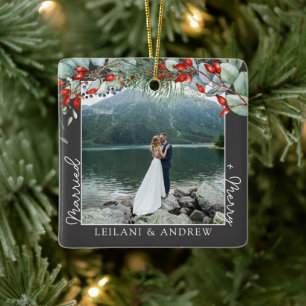 Adorno De Cerámica Navidades recién casados Foto y acuarela Holly Gra