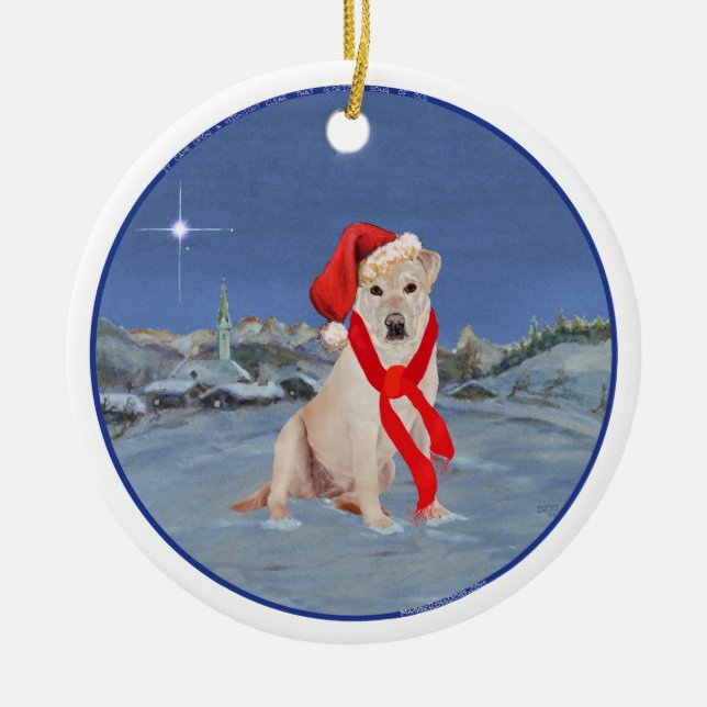 Adorno De Cerámica Navidades recuperadores de labrador amarillo (Frente)