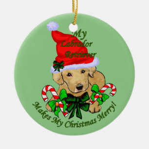 Adorno De Cerámica Navidades recuperadores de labrador amarillo