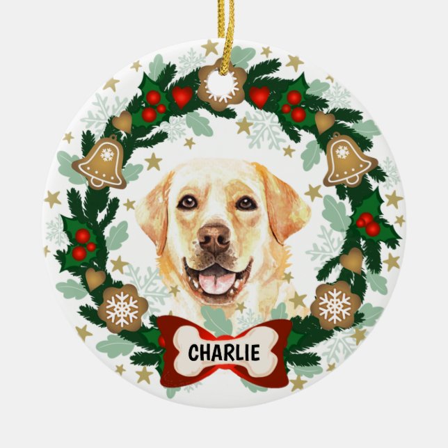 Adorno De Cerámica Navidades recuperadores de labrador amarillo Cooki (Frente)