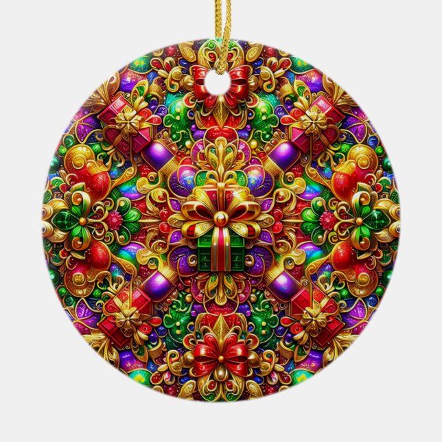 Adorno De Cerámica NAVIDADES Red Gold Purple Green regalo 3D ~ (Frente)