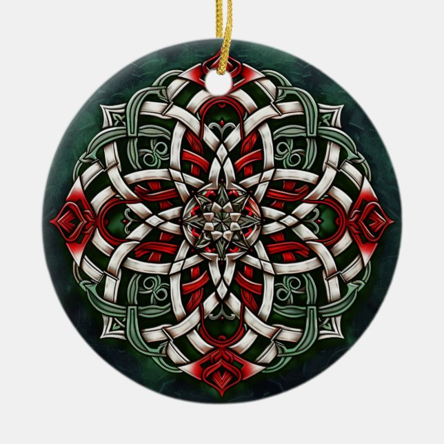 Adorno De Cerámica Navidades Red Green Celtic Knot (Frente)