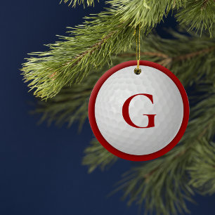 Adorno De Cerámica Navidades Red Monogram Ball