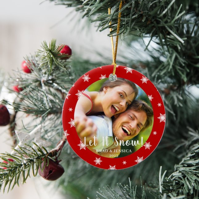 Adorno De Cerámica Navidades redondos de copos de nieve rojos (Subido por el creador)