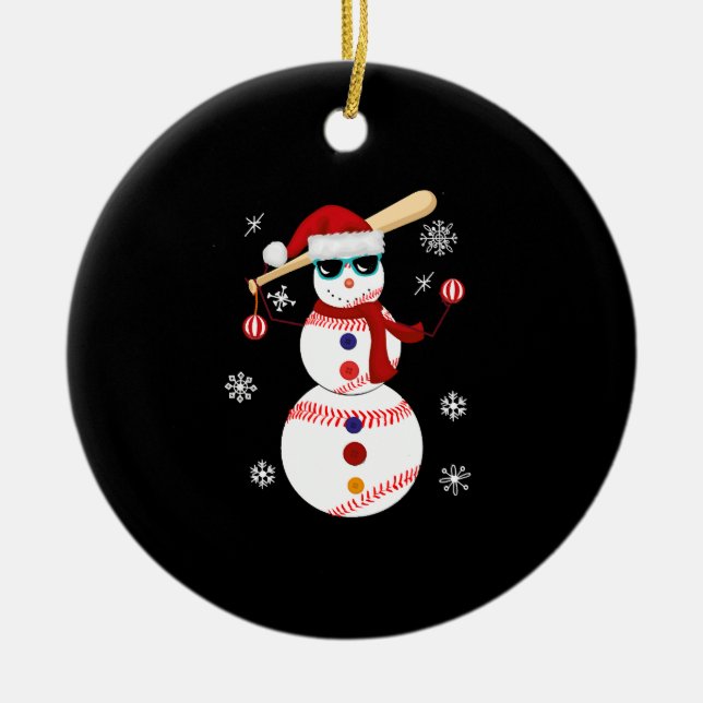 Adorno De Cerámica Navidades Regalo de Snowman Santa Hat de béisbol (Frente)