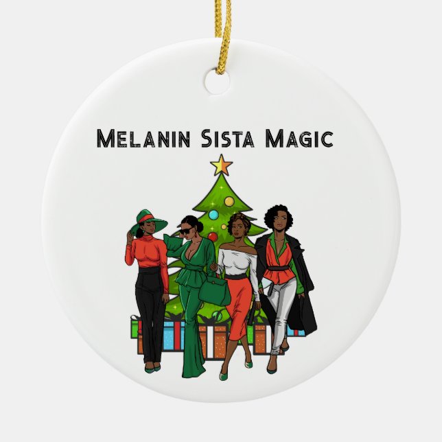 Adorno De Cerámica Navidades Reina Melanin Sista Chica Negro Diversió (Frente)