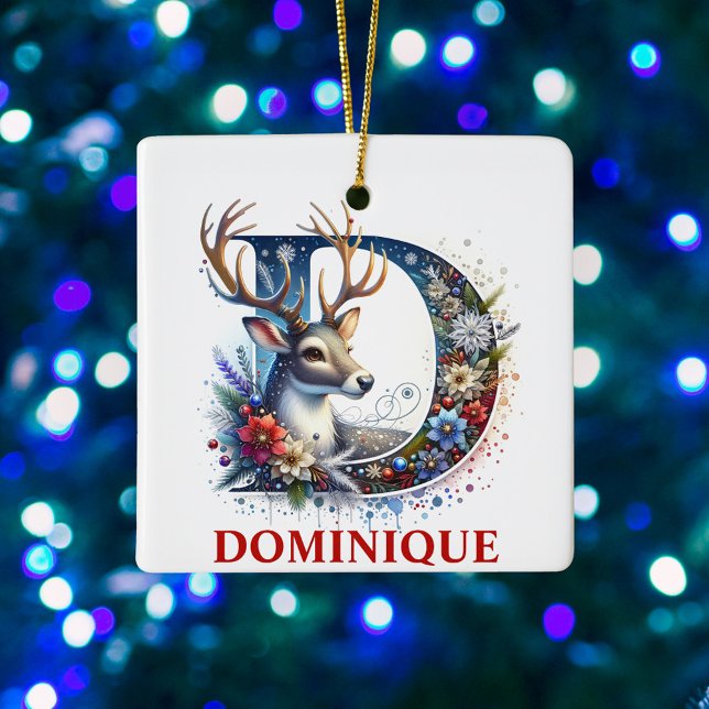Adorno De Cerámica Navidades Reindeer Monograma Letra D Nombre person (Subido por el creador)
