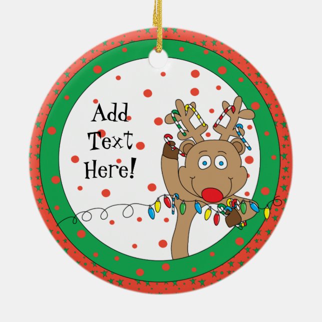 Adorno De Cerámica Navidades Reindeer Ornament Round Personalize (Atrás)