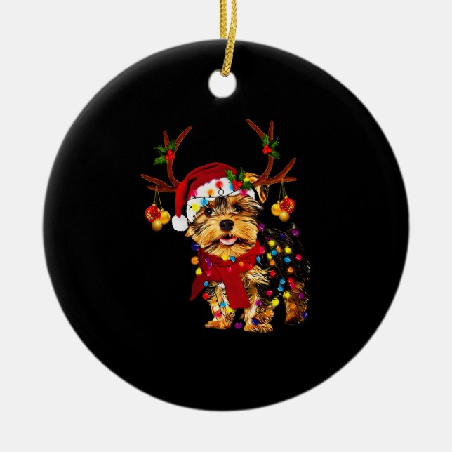 Adorno De Cerámica Navidades Reindeer Yorkie (Frente)